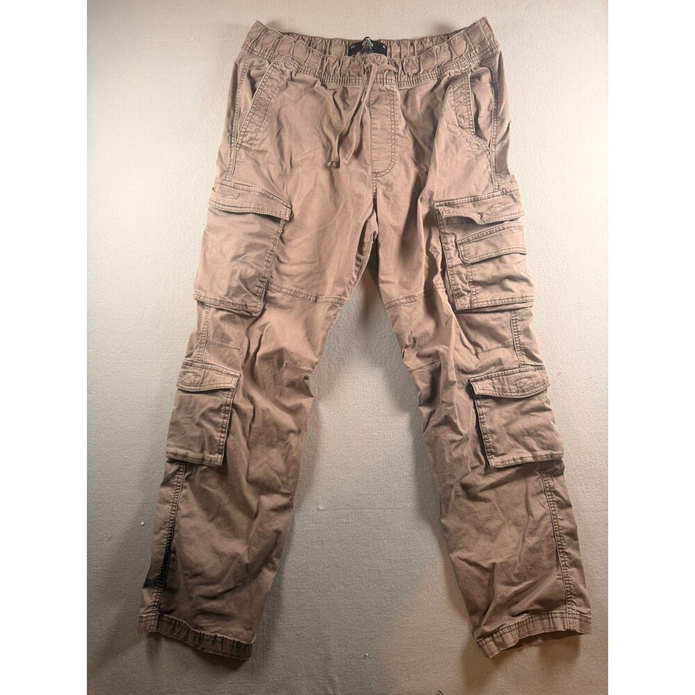 XL Hollister Y2K Slim Straight Baggy Tan Cargo Pants Elastic waist